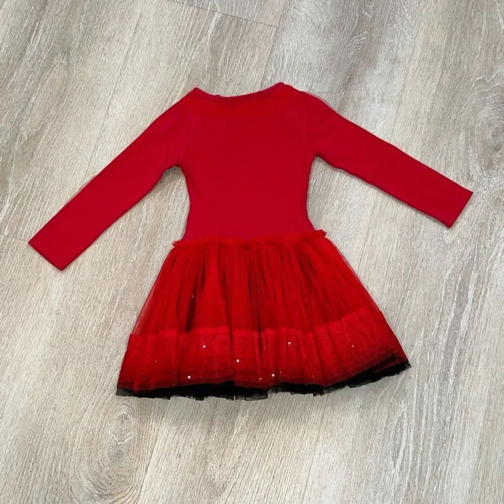 Eliane et Lena Paris Darnier Red & Black Tutu Long Sleeve Dress, 2T Girls